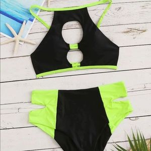 Cut - out Top With High Waist Bikini Set - SHEIN